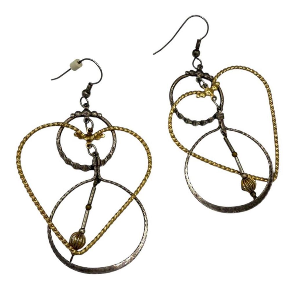 Oversized Statement Heart Love earrings geometric shapes Mixed Metals 3"